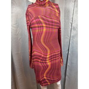 Circus NY Super Pink Plaid Trip Ashtan Dress Turtleneck Long Sleeve Size L